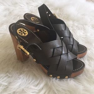 Tory Burch Leather & Wooden Heels